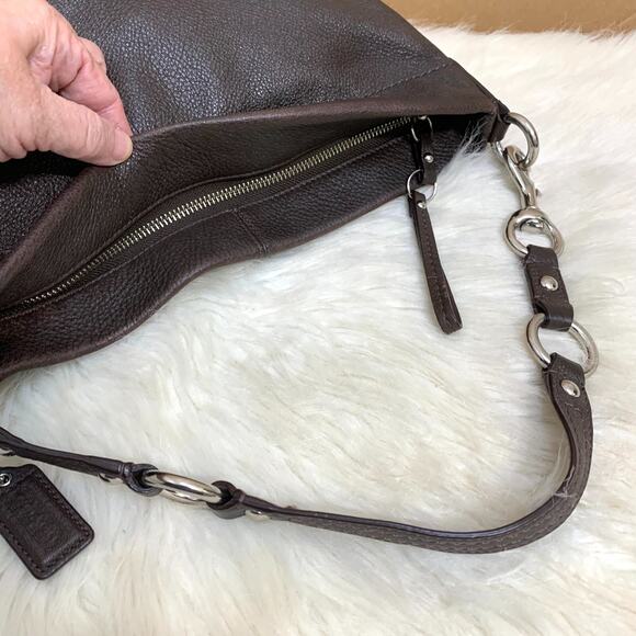COACH Dark Brown Pebbled Leather CARLY Hobo Shoulder Bag F15251 - Picture 9 of 16